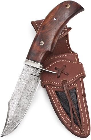 BIGCAT ROAR Wild Tiger - سكين شفرة ثابتة مصنوع يدويًا من الفولاذ الدمشقي مقاس 10 بوصات - مقبض من خشب الجوز وغمد جلدي - صناعة بوش، والتخييم في الهواء الطلق، والجلد والبقاء على قيد الحياة سكين EDC - هدايا رجالية من الصيادين in Kuwait