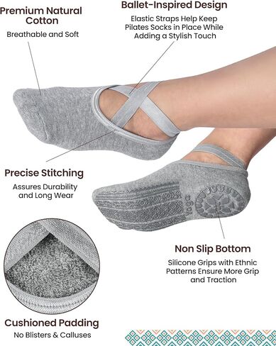 VITEVER 6-Pair Pilates Grip Socks for Women, Yoga Socks with Grips Non Slip Straps, Grippy Socks Suitable for Ballet, Barre, Dance, Hospital, Barefoot, Workout in Saudi Arabia