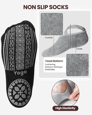 VITEVER 6-Pair Pilates Grip Socks for Women, Yoga Socks with Grips Non Slip Straps, Grippy Socks Suitable for Ballet, Barre, Dance, Hospital, Barefoot, Workout in Saudi Arabia