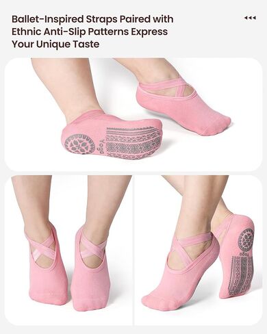 VITEVER 6-Pair Pilates Grip Socks for Women, Yoga Socks with Grips Non Slip Straps, Grippy Socks Suitable for Ballet, Barre, Dance, Hospital, Barefoot, Workout in Saudi Arabia