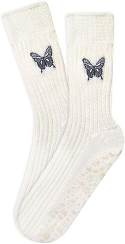 جوارب بيلاتيس لطيفة للنساء مطرزة على شكل فراشة جوارب غير قابلة للانزلاق لليوجا، باري، حافي القدمين in Kuwait