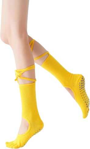 Verdancy Women's Lace-Up Yoga Socks with Cut-Out Back, Toe Grip Mid-Calf Socks for Pilates & Barre in Saudi Arabia