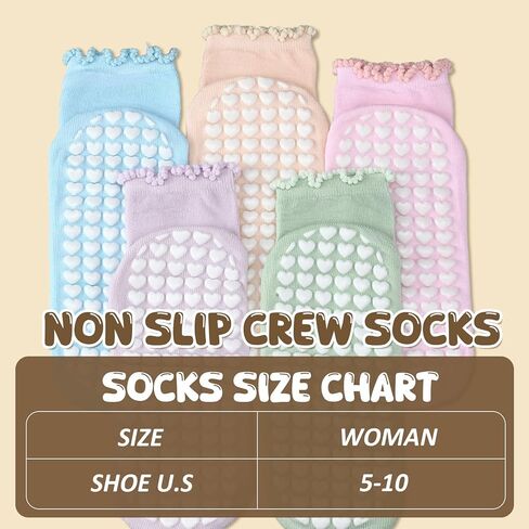 Cuffbow 5 Pairs Ruffle Pilates Socks with Grips for Women, Pastel Non Slip Crew Ruffle Yoga Socks for Gym, Barre, Pilates in Saudi Arabia