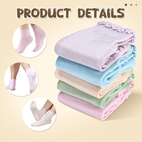 Cuffbow 5 Pairs Ruffle Pilates Socks with Grips for Women, Pastel Non Slip Crew Ruffle Yoga Socks for Gym, Barre, Pilates in Saudi Arabia