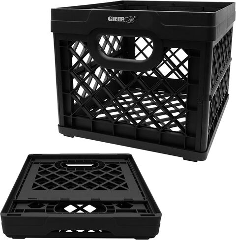 صندوق تخزين قابل للطي وقابل للطي، أسود، 6 جالون - الأبعاد: 13 بوصة × 13 بوصة × 11 بوصة - صندوق حليب - السعة: 50 رطلًا - بلاستيك عالي التحمل - صندوق قابل للطي للسلع الرياضية والألعاب وألعاب البلياردو والملفات in Kuwait