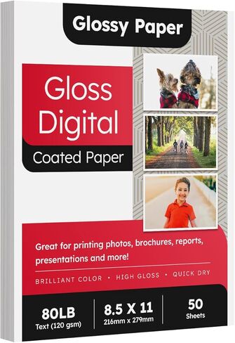 ورق لامع C2S مزدوج الجوانب مقاس 8.5 × 11 للطباعة بالليزر بالألوان الكاملة، رائع للصور والكتيبات والملصقات التجارية والطباعة اليومية، نص 80 رطل (32 رطل)، مطلي لامع خالٍ من الأحماض، 50 ورقة in Kuwait