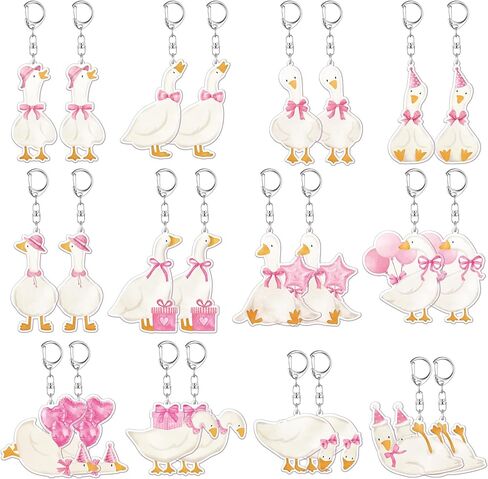 24 Pcs Pink Bow Silly Goose Keychains Bulk Goose Party Favors Acrylic Novelty Cute Farm Animal Keyring Funny Animal Keychain for Birthday Gender Reveal Party Decor Guest Gifts in Saudi Arabia