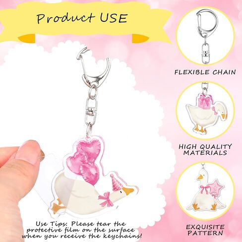 24 Pcs Pink Bow Silly Goose Keychains Bulk Goose Party Favors Acrylic Novelty Cute Farm Animal Keyring Funny Animal Keychain for Birthday Gender Reveal Party Decor Guest Gifts in Saudi Arabia