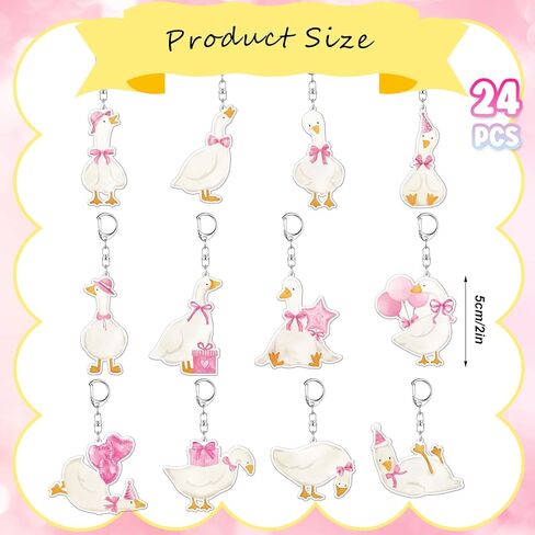 24 Pcs Pink Bow Silly Goose Keychains Bulk Goose Party Favors Acrylic Novelty Cute Farm Animal Keyring Funny Animal Keychain for Birthday Gender Reveal Party Decor Guest Gifts in Saudi Arabia