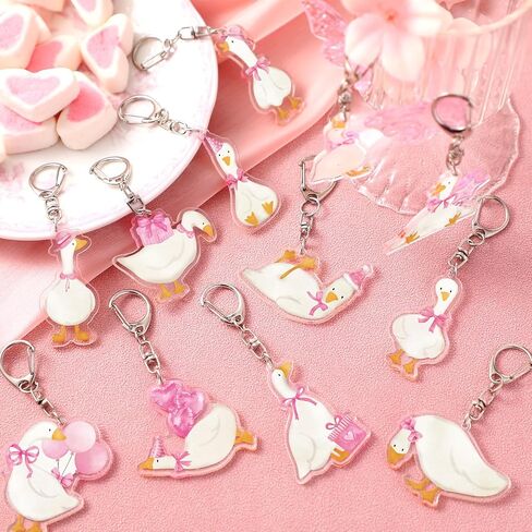 24 Pcs Pink Bow Silly Goose Keychains Bulk Goose Party Favors Acrylic Novelty Cute Farm Animal Keyring Funny Animal Keychain for Birthday Gender Reveal Party Decor Guest Gifts in Saudi Arabia