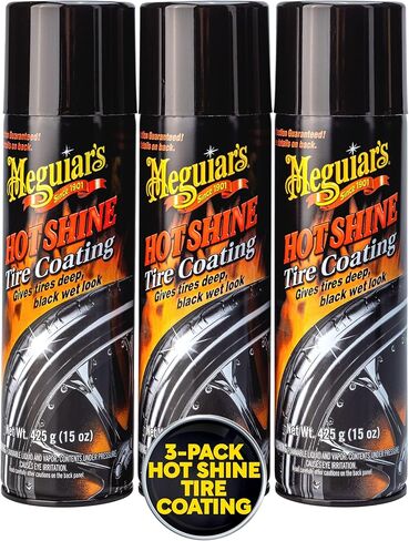 Meguiar's Hot Shine High Gloss Tire Coating - Get Long-Lasting Tire Protection and Glossy Tires with a Wet Look Shine, 3 Pack of 15 Oz Aerosol Cans in Kuwait
