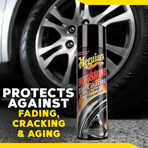 طلاء الإطارات عالي اللمعان Hot Shine من Meguiar - احصل على حماية طويلة الأمد للإطارات وإطارات لامعة بمظهر مبلل، 3 عبوات من علب الأيروسول بوزن 15 أونصة in Kuwait