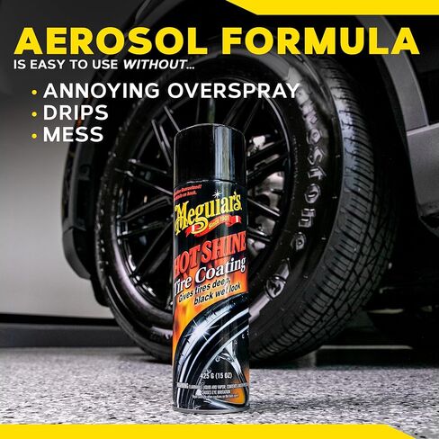 طلاء الإطارات عالي اللمعان Hot Shine من Meguiar - احصل على حماية طويلة الأمد للإطارات وإطارات لامعة بمظهر مبلل، 3 عبوات من علب الأيروسول بوزن 15 أونصة in Kuwait