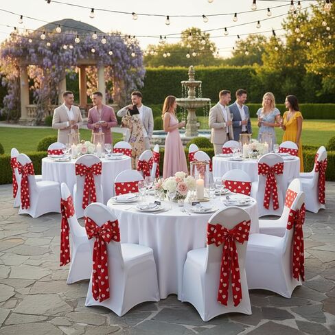 10 Pcs Valentine's Day Satin Chair Sashes Red Love Heart Dining Chair Cover 24 x 13'' Red Bows Elastic Reusable Back Ribbon Bows Cover for Wedding Events Anniversary Bridal Banquet Party in Kuwait