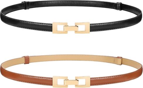 WERFORU 2 Pack Women Skinny Belt Thin Waist Belt for Pants Leather Belt with Gold Buckle for Jeans Dress,0.6" width in Saudi Arabia