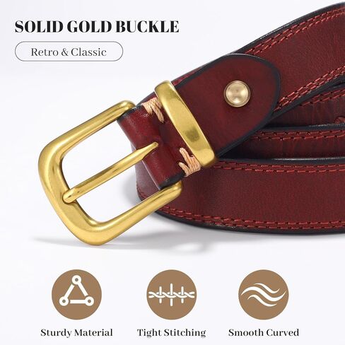 WHIPPY Womens Genuine Leather Belts for Jeans Fashion Vintage Ladies Full Grain Solid Leather Belt with Gold Buckle in Saudi Arabia