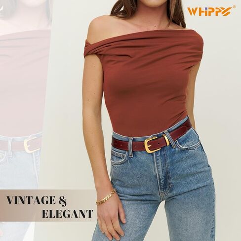 WHIPPY Womens Genuine Leather Belts for Jeans Fashion Vintage Ladies Full Grain Solid Leather Belt with Gold Buckle in Saudi Arabia