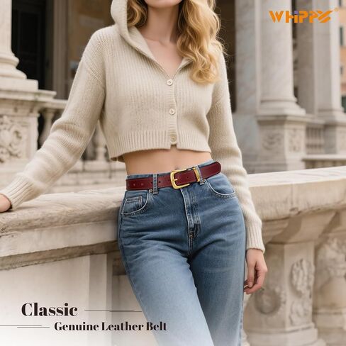 WHIPPY Womens Genuine Leather Belts for Jeans Fashion Vintage Ladies Full Grain Solid Leather Belt with Gold Buckle in Saudi Arabia