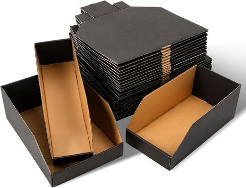 Novabright 33 Pack Cardboard Storage Bins Boxes, 3 Size Open Top Bin Box in 12"x8"x4.5"/ 12"x6"x4.5"/ 12"x4"x4.5", Corrugated Cardboard File Organizer for Warehouse, Parts, Shelf, Garage, Pantry, Shop in Saudi Arabia