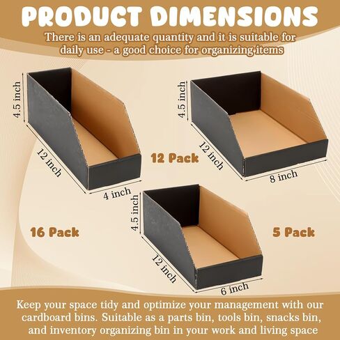 Novabright 33 Pack Cardboard Storage Bins Boxes, 3 Size Open Top Bin Box in 12"x8"x4.5"/ 12"x6"x4.5"/ 12"x4"x4.5", Corrugated Cardboard File Organizer for Warehouse, Parts, Shelf, Garage, Pantry, Shop in Saudi Arabia