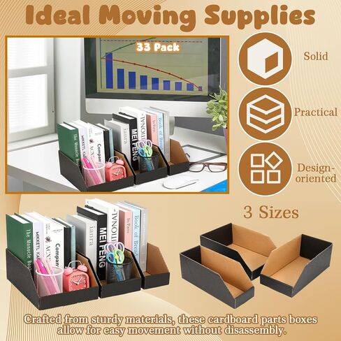 Novabright 33 Pack Cardboard Storage Bins Boxes, 3 Size Open Top Bin Box in 12"x8"x4.5"/ 12"x6"x4.5"/ 12"x4"x4.5", Corrugated Cardboard File Organizer for Warehouse, Parts, Shelf, Garage, Pantry, Shop in Saudi Arabia
