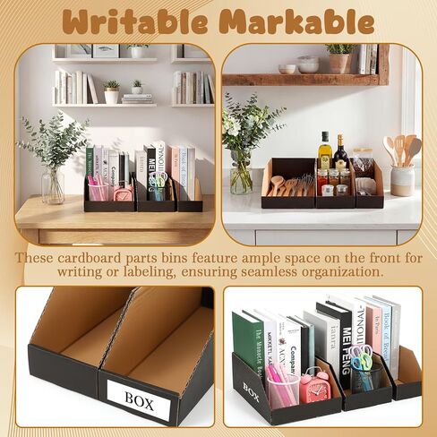 Novabright 33 Pack Cardboard Storage Bins Boxes, 3 Size Open Top Bin Box in 12"x8"x4.5"/ 12"x6"x4.5"/ 12"x4"x4.5", Corrugated Cardboard File Organizer for Warehouse, Parts, Shelf, Garage, Pantry, Shop in Saudi Arabia