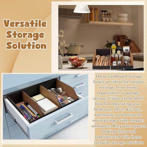 Novabright 33 Pack Cardboard Storage Bins Boxes, 3 Size Open Top Bin Box in 12"x8"x4.5"/ 12"x6"x4.5"/ 12"x4"x4.5", Corrugated Cardboard File Organizer for Warehouse, Parts, Shelf, Garage, Pantry, Shop in Saudi Arabia