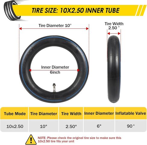 Heavy Duty 10x2.50 Thicker 40% Inner Tube with CR202 Bent Valve Stem,10 inch Butyl Inner Tube for Smart Self Balancing Electric Scooter 2 Pack in Kuwait