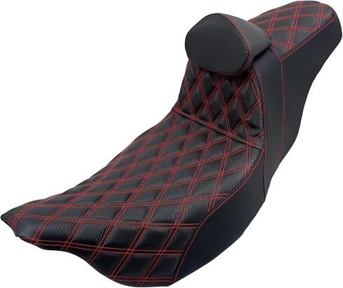 HDBUBALUS Motorcycle Seat Driver Passenger Touring Seat with Backrests for Harley Electra Glide Classic Street Glide Road Glide 2009-later (Black with red thread) in Saudi Arabia