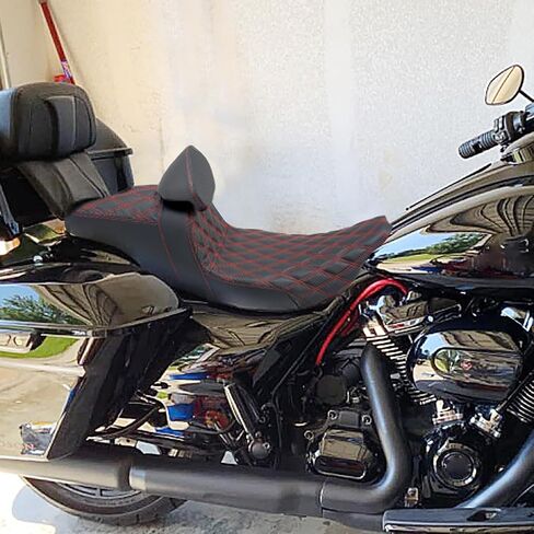 HDBUBALUS Motorcycle Seat Driver Passenger Touring Seat with Backrests for Harley Electra Glide Classic Street Glide Road Glide 2009-later (Black with red thread) in Saudi Arabia