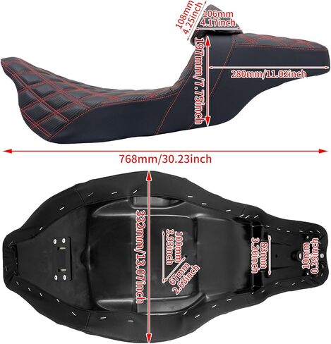 HDBUBALUS Motorcycle Seat Driver Passenger Touring Seat with Backrests for Harley Electra Glide Classic Street Glide Road Glide 2009-later (Black with red thread) in Saudi Arabia