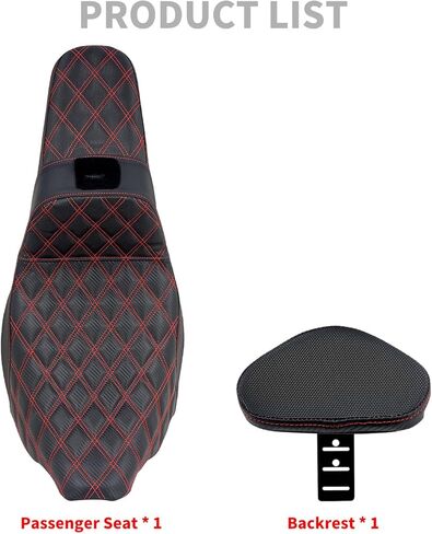 HDBUBALUS Motorcycle Seat Driver Passenger Touring Seat with Backrests for Harley Electra Glide Classic Street Glide Road Glide 2009-later (Black with red thread) in Saudi Arabia