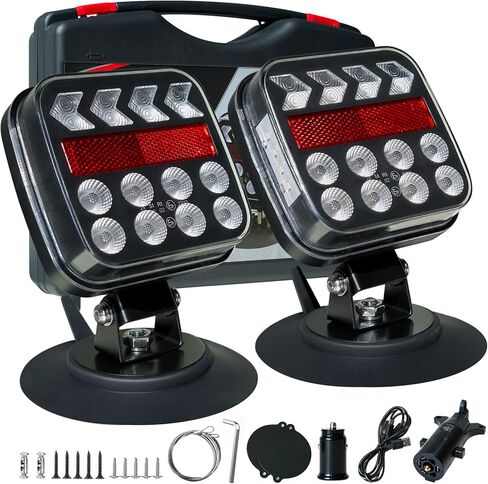 Wireless Trailer Lights with Strobe Mode, Magnetic Wireless Tail Lights for Trailer, 120° Rotatable Tow Light Kit for Truck, RV, Camper, Van, Boat, USB-C Rechargable IP67 Waterproof (Black) in Saudi Arabia