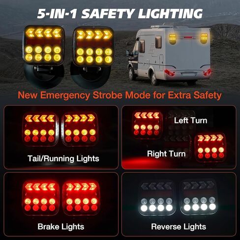 Wireless Trailer Lights with Strobe Mode, Magnetic Wireless Tail Lights for Trailer, 120° Rotatable Tow Light Kit for Truck, RV, Camper, Van, Boat, USB-C Rechargable IP67 Waterproof (Black) in Saudi Arabia