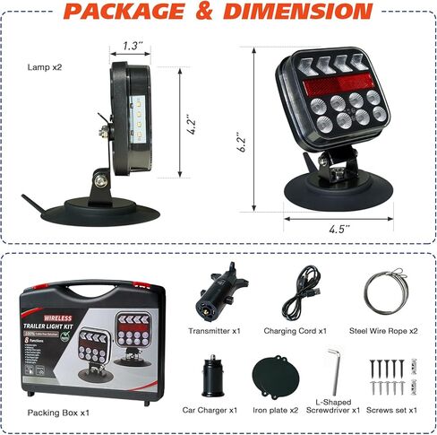 Wireless Trailer Lights with Strobe Mode, Magnetic Wireless Tail Lights for Trailer, 120° Rotatable Tow Light Kit for Truck, RV, Camper, Van, Boat, USB-C Rechargable IP67 Waterproof (Black) in Saudi Arabia