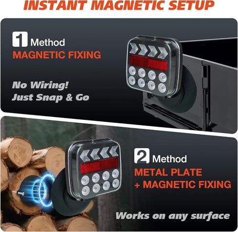 Wireless Trailer Lights with Strobe Mode, Magnetic Wireless Tail Lights for Trailer, 120° Rotatable Tow Light Kit for Truck, RV, Camper, Van, Boat, USB-C Rechargable IP67 Waterproof (Black) in Saudi Arabia