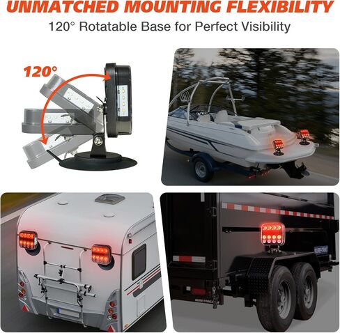 Wireless Trailer Lights with Strobe Mode, Magnetic Wireless Tail Lights for Trailer, 120° Rotatable Tow Light Kit for Truck, RV, Camper, Van, Boat, USB-C Rechargable IP67 Waterproof (Black) in Saudi Arabia