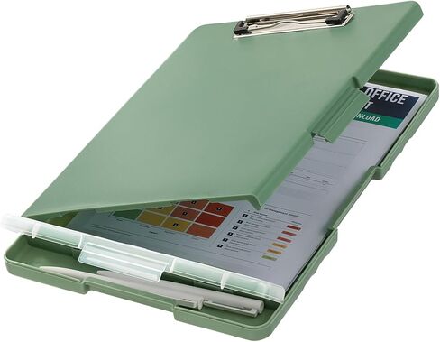 حافظة HappyHapi مع مساحة تخزين، لوحة مشبك للممرضات مقاس 8.5 × 11 مع حامل أقلام وصندوق تنظيم، ألواح تخزين بلاستيكية قابلة للفتح الجانبي للمعلمين والمكتب والأطفال باللون الأخضر المريمية in Kuwait