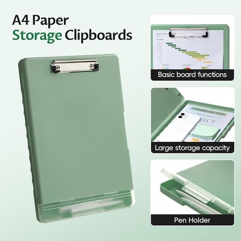 حافظة HappyHapi مع مساحة تخزين، لوحة مشبك للممرضات مقاس 8.5 × 11 مع حامل أقلام وصندوق تنظيم، ألواح تخزين بلاستيكية قابلة للفتح الجانبي للمعلمين والمكتب والأطفال باللون الأخضر المريمية in Kuwait