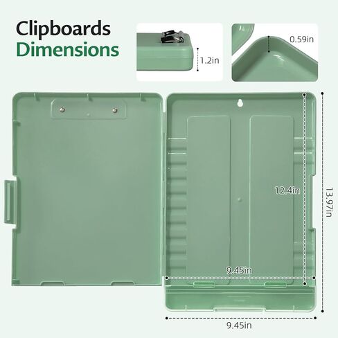 حافظة HappyHapi مع مساحة تخزين، لوحة مشبك للممرضات مقاس 8.5 × 11 مع حامل أقلام وصندوق تنظيم، ألواح تخزين بلاستيكية قابلة للفتح الجانبي للمعلمين والمكتب والأطفال باللون الأخضر المريمية in Kuwait