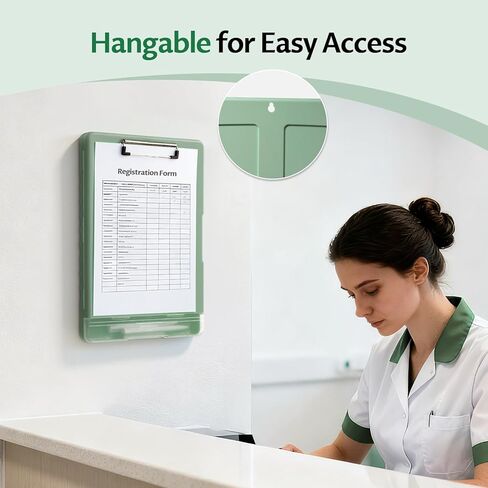 حافظة HappyHapi مع مساحة تخزين، لوحة مشبك للممرضات مقاس 8.5 × 11 مع حامل أقلام وصندوق تنظيم، ألواح تخزين بلاستيكية قابلة للفتح الجانبي للمعلمين والمكتب والأطفال باللون الأخضر المريمية in Kuwait