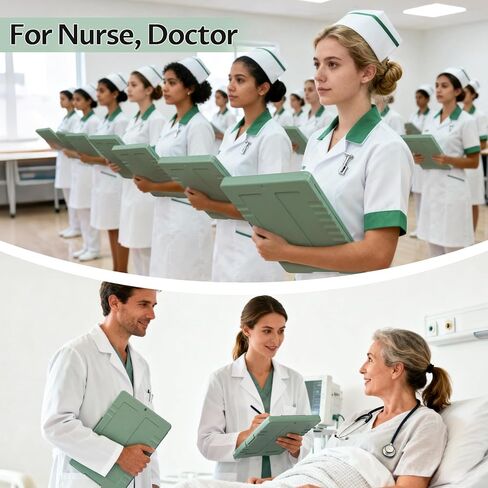 حافظة HappyHapi مع مساحة تخزين، لوحة مشبك للممرضات مقاس 8.5 × 11 مع حامل أقلام وصندوق تنظيم، ألواح تخزين بلاستيكية قابلة للفتح الجانبي للمعلمين والمكتب والأطفال باللون الأخضر المريمية in Kuwait