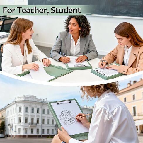 حافظة HappyHapi مع مساحة تخزين، لوحة مشبك للممرضات مقاس 8.5 × 11 مع حامل أقلام وصندوق تنظيم، ألواح تخزين بلاستيكية قابلة للفتح الجانبي للمعلمين والمكتب والأطفال باللون الأخضر المريمية in Kuwait