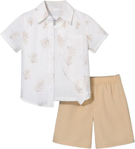 Toddler Boys Hawaiian Shirts 2 Piece, Floral Button Down Shirt and Shorts Summer Beach Outfits for kids in Kuwait