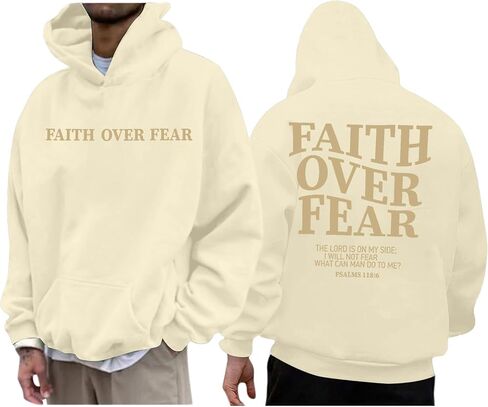 BANGELY Faith Over Fear Hoodie Men Christian Hoodies Sweatshirts Jesus Hoodie Bible Religious Sayings Sweater Pullover Tops in Saudi Arabia