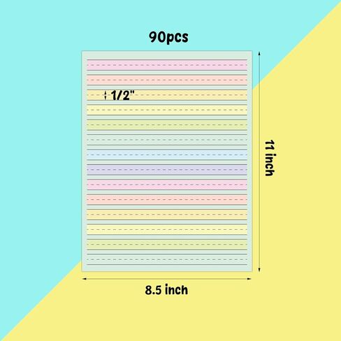 90 Sheets Ruled Writing Paper 8.5x11In Multi-Color Handwriting Paper Double-Sided Skip-A-Line Ruled Writing Practice Paper with 0.5" for Educational Kindergarten Primary Kid Toddler Child in Saudi Arabia