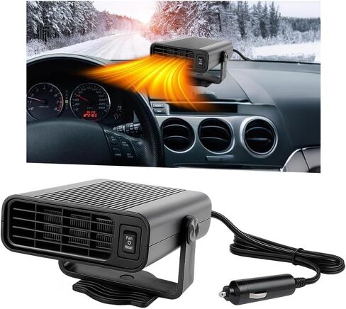 Car Heater, 12V 120W 2-in-1 Portable Vehicle Heating & Cooling Fan with Cigarette Lighter Plug, 360° Rotatable Automotive Windshield Defroster Accessories, Universal Fit (Black) in Saudi Arabia