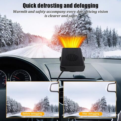 Car Heater, 12V 120W 2-in-1 Portable Vehicle Heating & Cooling Fan with Cigarette Lighter Plug, 360° Rotatable Automotive Windshield Defroster Accessories, Universal Fit (Black) in Saudi Arabia
