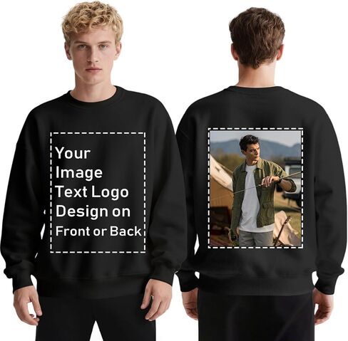 سويت شيرت بياقة مستديرة مخصص للرجال والنساء، سويت شيرت مريح مخصص مع تصميم نص الصورة على الأمام أو الخلف in Kuwait