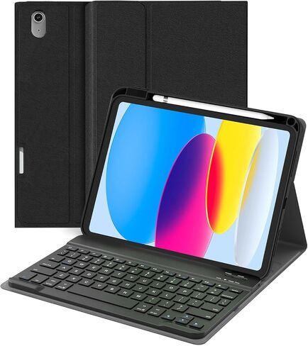 حافظة لجهاز ipad A16 مع لوحة مفاتيح وماوس، غطاء قابل للطي مع حامل أقلام للجيل الحادي عشر 2025 11 بوصة/الجيل العاشر 2022 10.9 بوصة، لوحة مفاتيح لاسلكية مغناطيسية قابلة للفصل مع ماوس، أسود in Kuwait